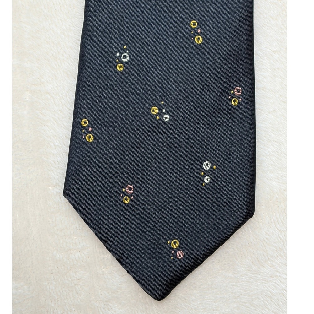 Vintage Don Loper Black Atomic Bubble Silk Necktie Mens One Size Excellent